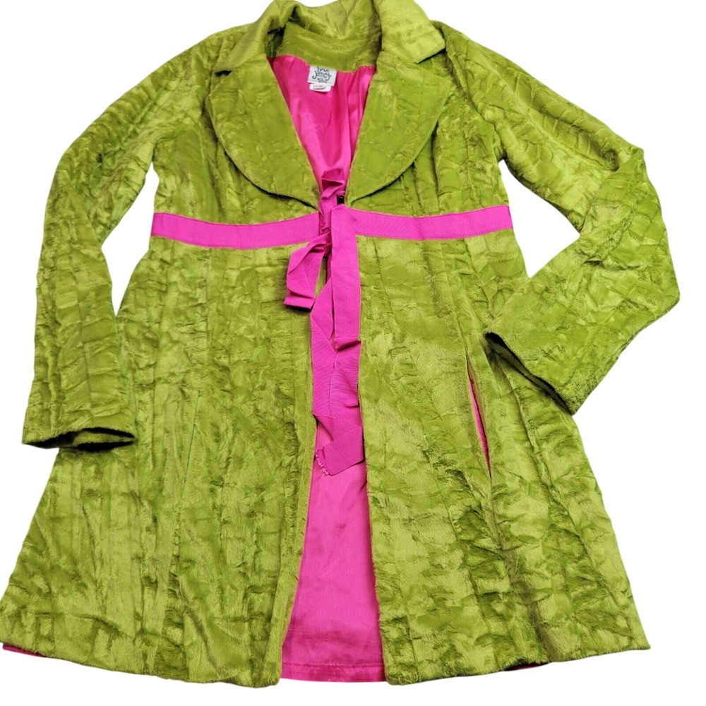 Ivy Jane Womens Green Velvet Coat With Pink Satin Lining & Belt Size S